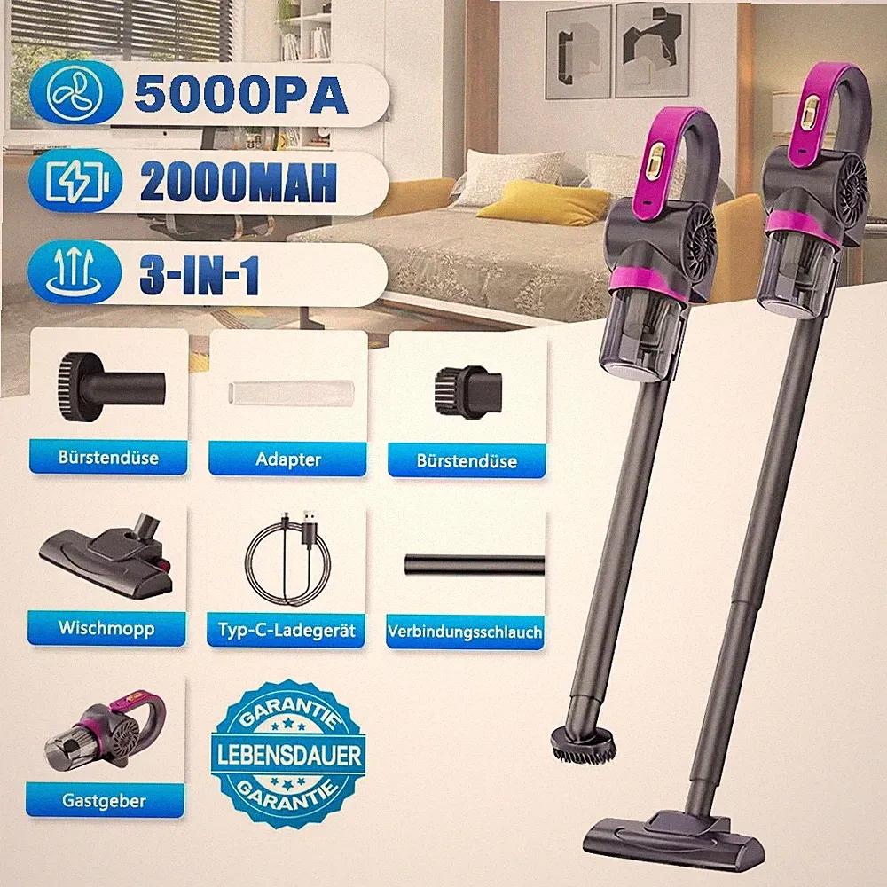 120W Akku Staubsauger beutellos kabellos Bodenstaubsauger Handstaubsauger Heim