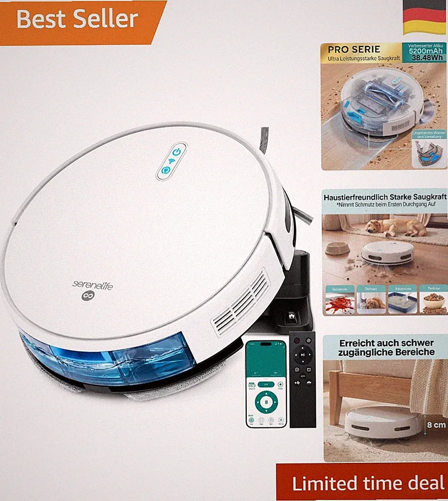 2-in-1 Staubsauger & Wischroboter mit App-Steuerung - Ideal für Haustierhaare