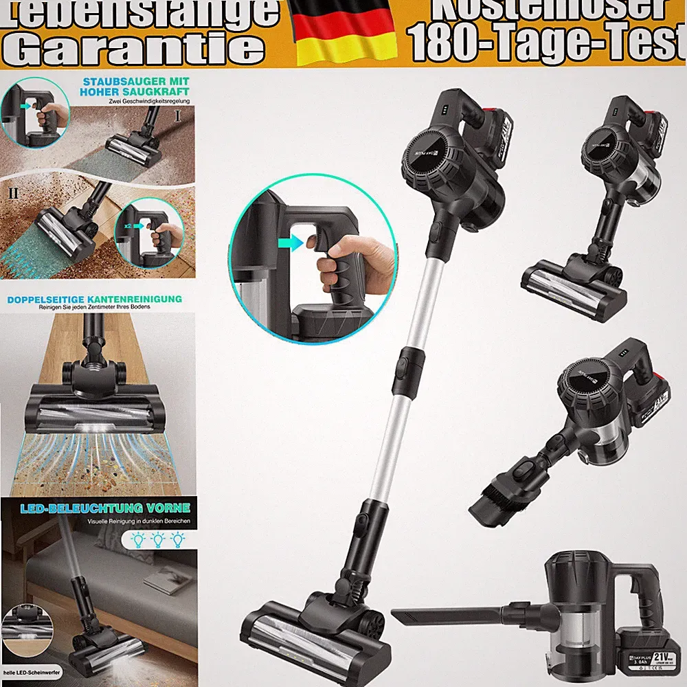 Dayplus 20000pa Akku Staubsauger 6 IN 1 mit Wischfunktion 2000W kabellos