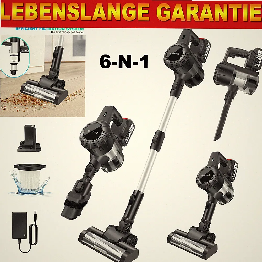 DAYPLUS Kabelloser 6-in-1 Stabstaubsauger mit Wischfunktion