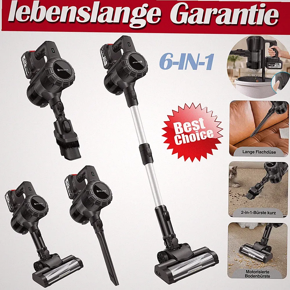 2000W Akku Staubsauger Handstaubsauger kabellos beutellos 6-in-1 Wischfunktion