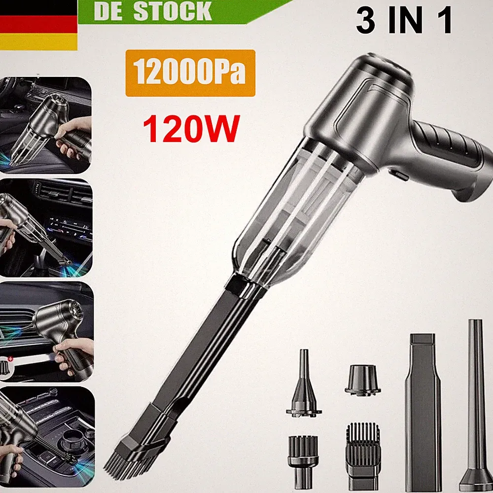 3 IN 1 Kabellos Mini Handstaubsauger 120W Auto Staubsauger Nass &Trocken Akku