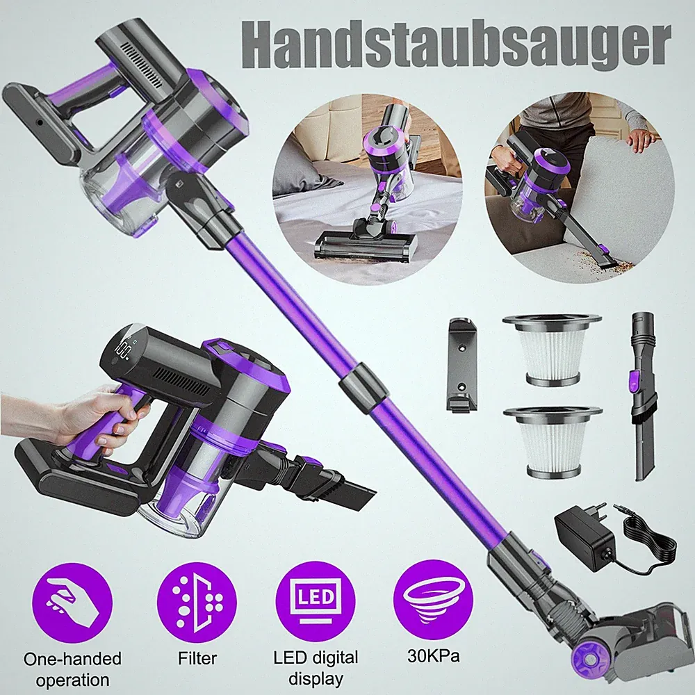 4 in 1 LED Akku staubsauger Kabellos Handstaubsauger beutellos 30000pa Tierhaare