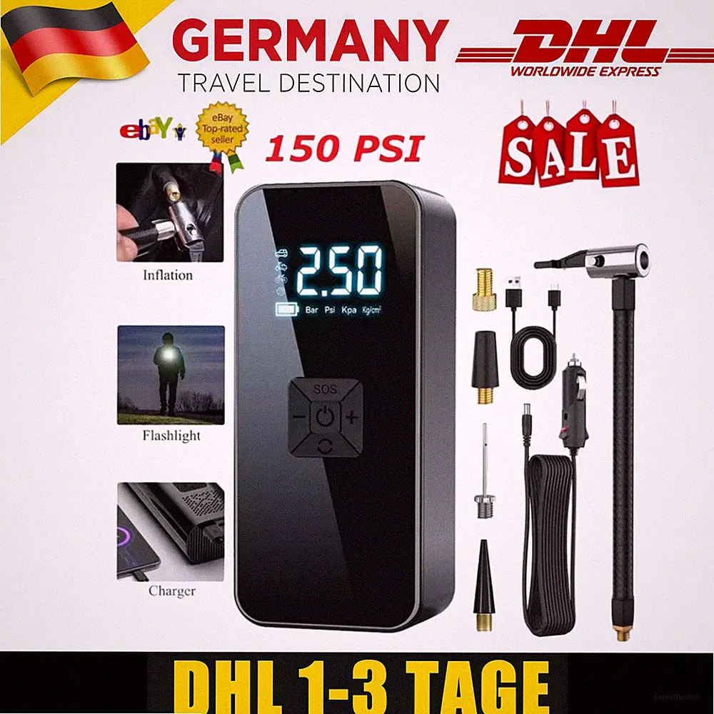 4000mAh Elektrische Luftpumpe Akku Kabellos Auto Reifen Druckluft Luftkompressor
