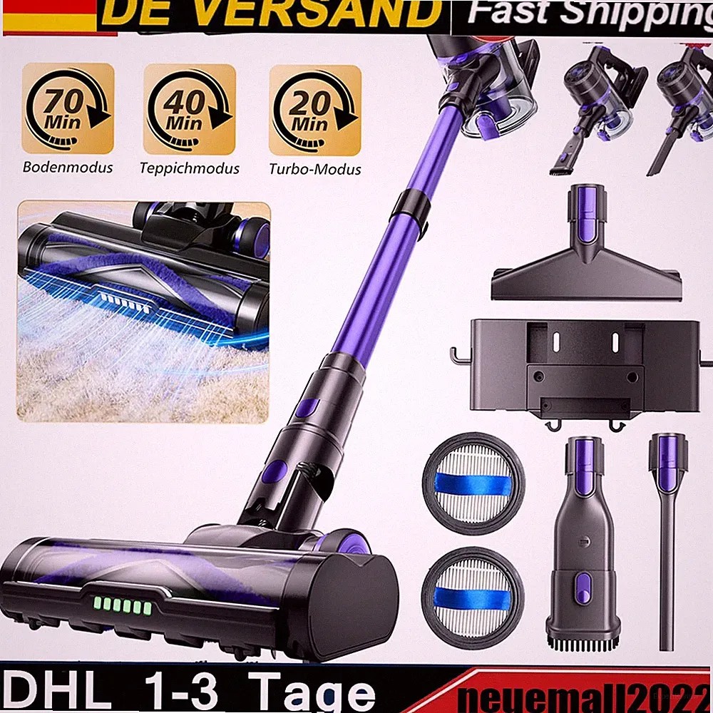 48000Pa Akku-Staubsauger Kabellos Beutellos bis zu 20-70min Handstaubsauger HEPA