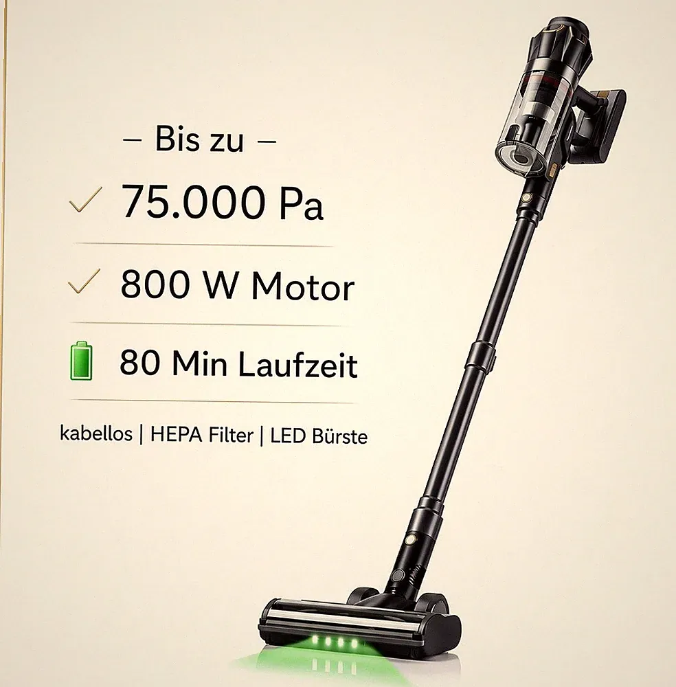 800W 80m Akku Staubsauger Kabellos Beutellos Stielstaubsauger Dyson Alternative