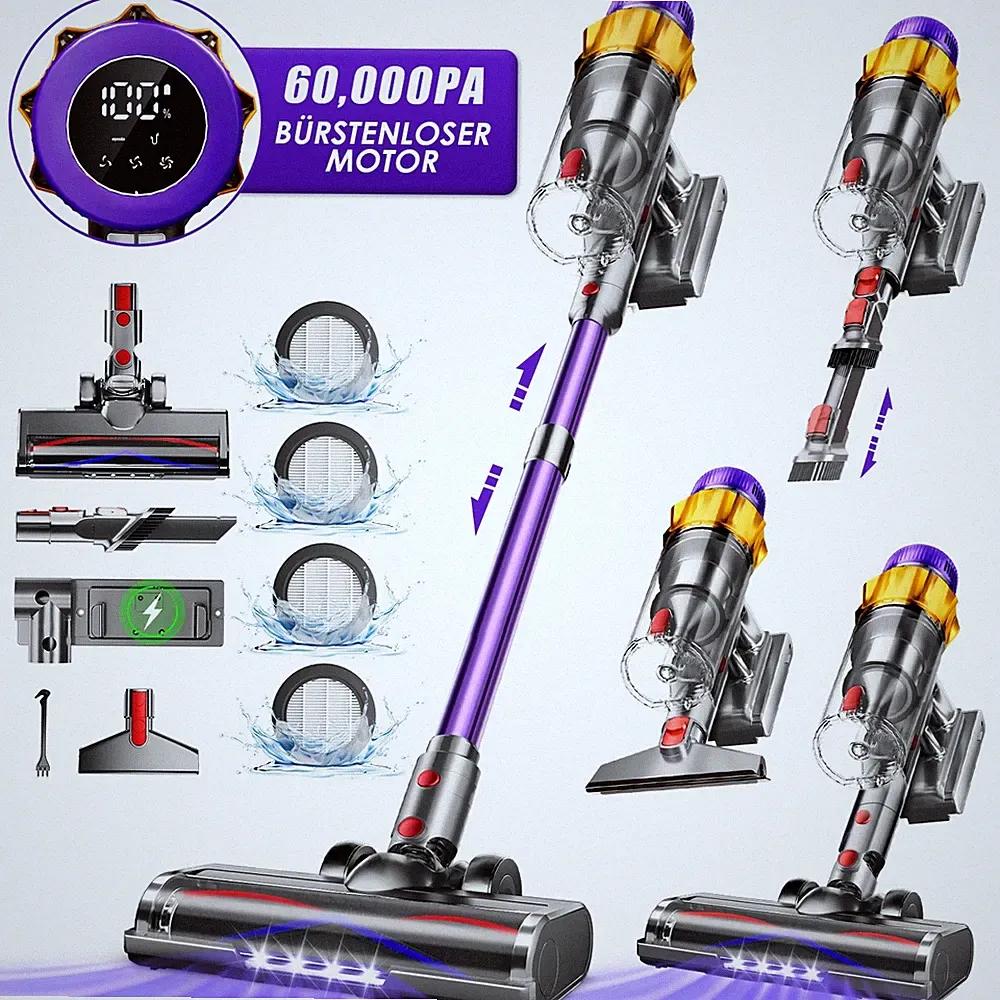 AIIBOT Akku-Staubsauger 60KPa 70 Min 8-in-1