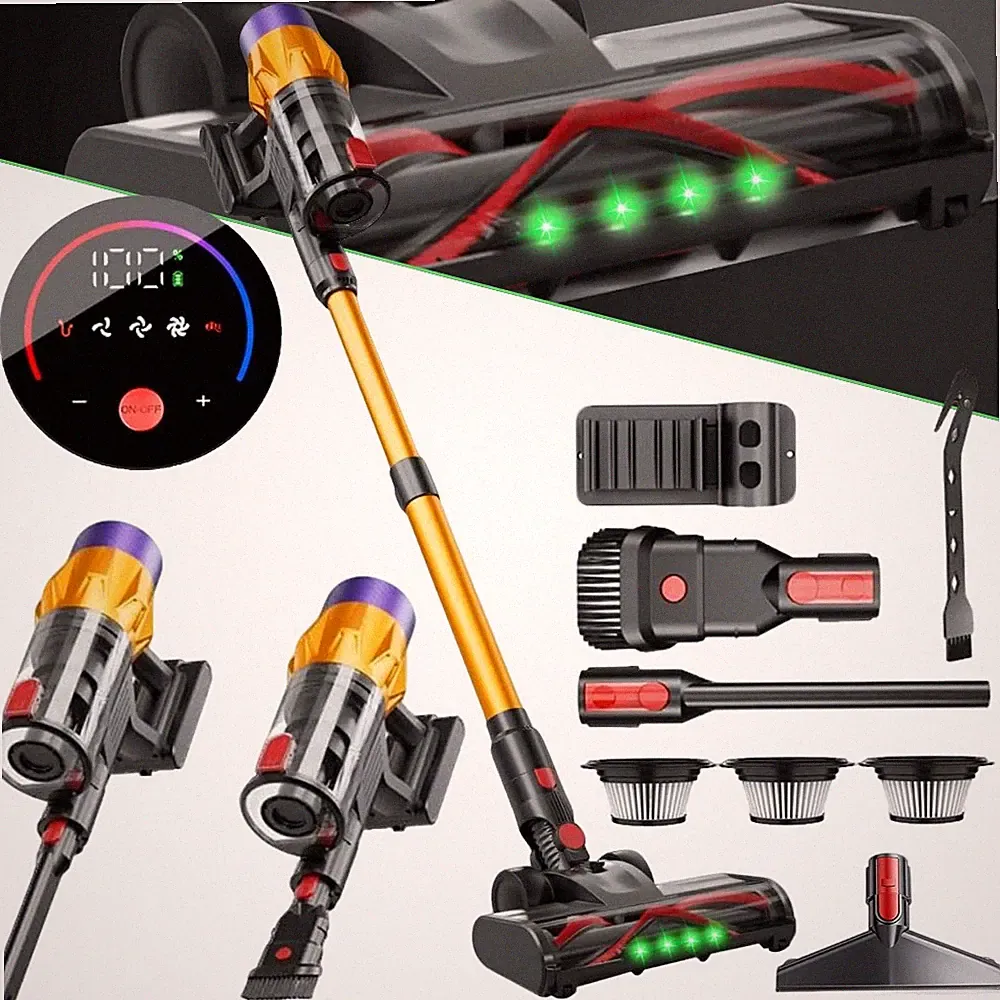 Akku Staubsauger 1,2L Staubsauger Kabellos mit Display,Anti-Tangle-Bürste 550W