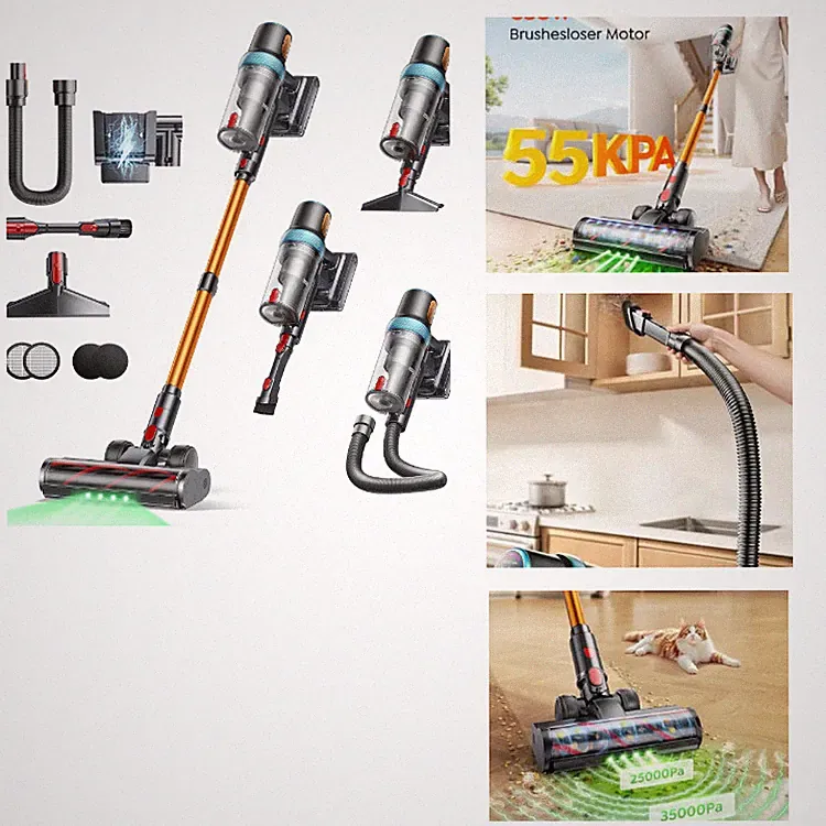 Akku Staubsauger 55KPA/650W/70Min,Selbststehender Staubsauger Kabellos mit 1M