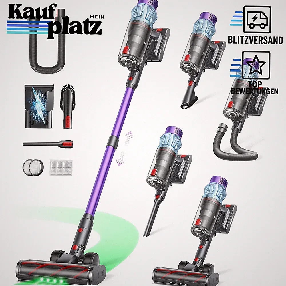 Akku Staubsauger 650W 70Min Kabellos mit 1M Schlauch 1,5L für Tierhaare Auto