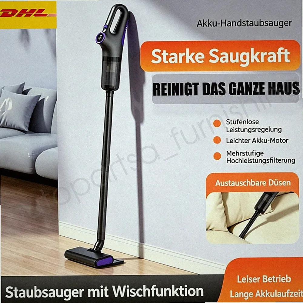 Akku Staubsauger Kabellos 15000Pa Touchscreen 40Min Tierhaare Schwarz HEPA NEU