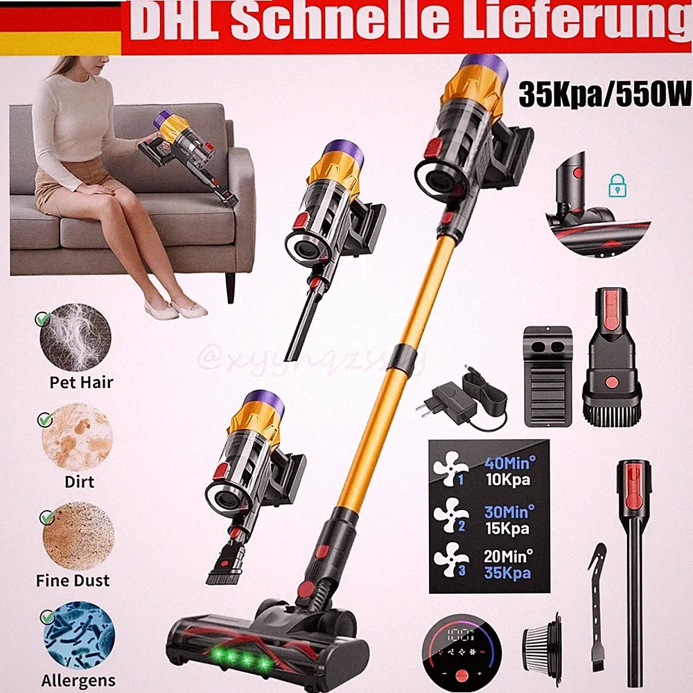 Akku Staubsauger kabellos 35Kpa/550W bis 40Min Hand & Stab Ultraleicht beutellos