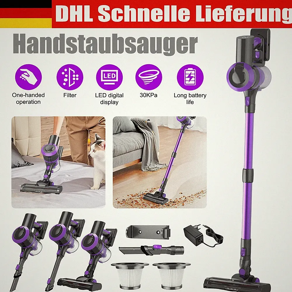 Akku Staubsauger Kabellos 400W 30000Pa LED