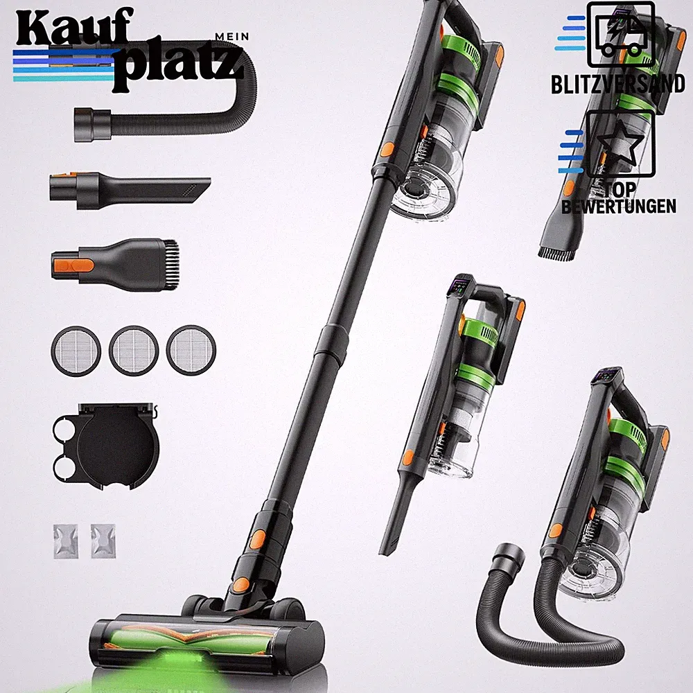 Akku Staubsauger Kabellos 650W 55000Pa Ultraleise mit 1m Schlauch für Tierhaare