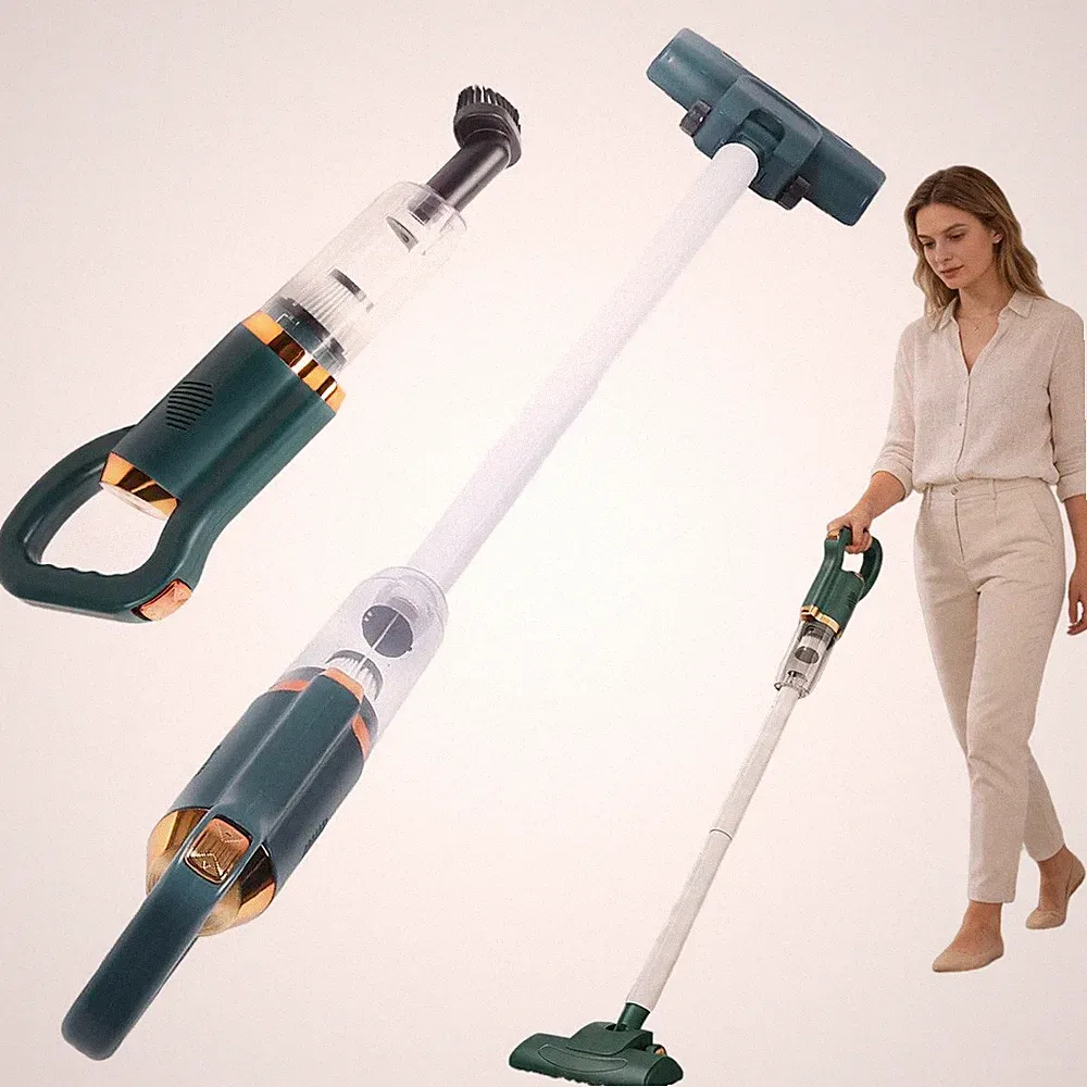 Akku Staubsauger Kabellos 75W Stabstaubsauger Beutellos Sauger 8500Pa 0.7L Grün