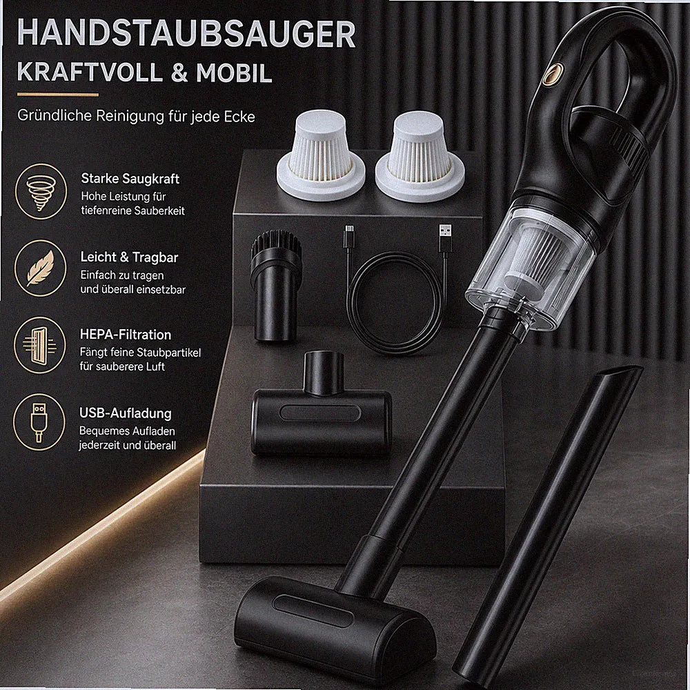 Auto Staubsauger Kabellos 120W Akku Handstaubsauger KFZ Haushalt mit Zubehör
