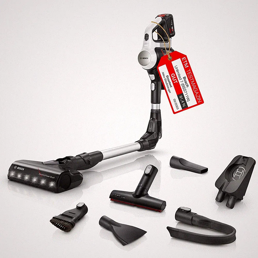 Bosch Akku-Staubsauger Unlimited 7 kabellos Handstaubsauger beutellos LED weiß
