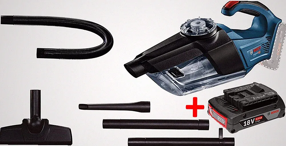 Bosch Professional Akku-Sauger GAS 18V-1, 2 x Saugrohre und Bosch 1 x 2 Ah Akku
