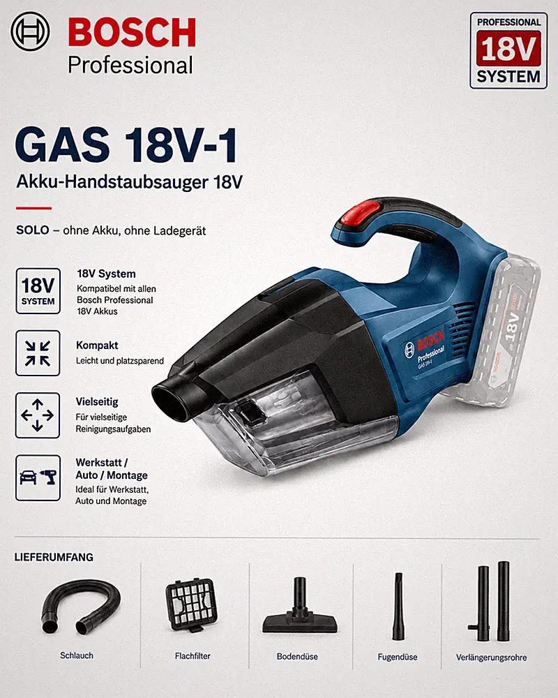 Bosch Professional GAS 18V-1 Akku-Staubsauger 18V SOLO Neu OVP Zubehör