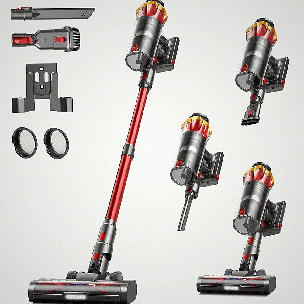 Bulelink Akku Staubsauger G10-4 Kabellos 65Min Laufzeit 550W Rot für Teppiche