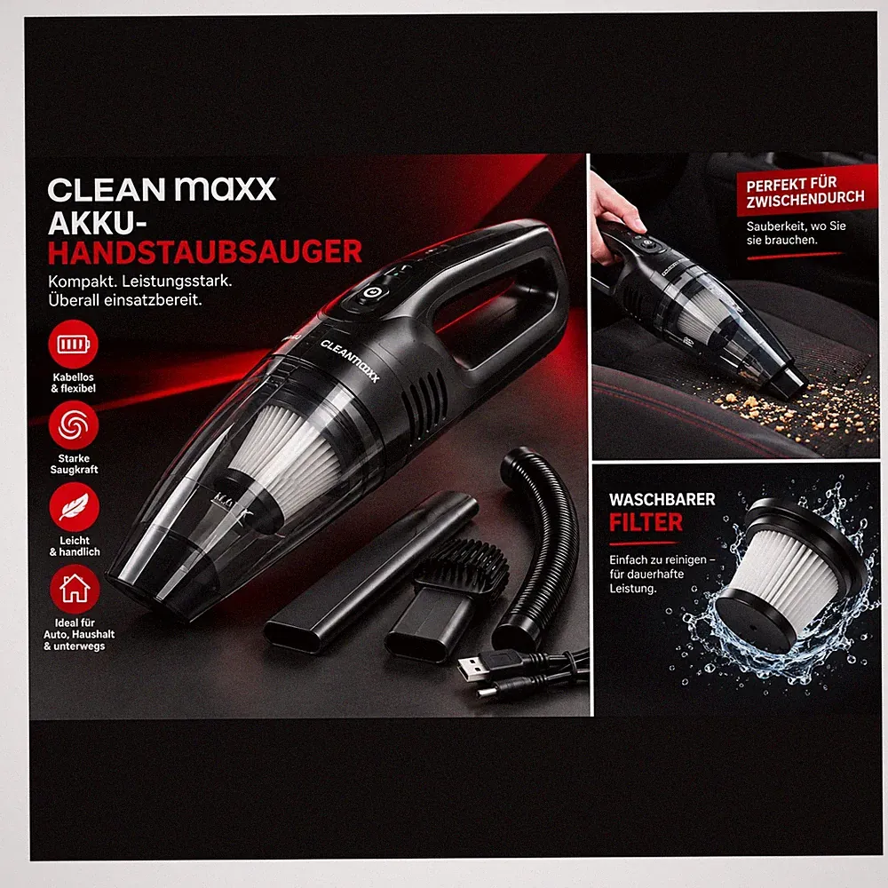 CLEANmaxx Akku-Handstaubsauger 3500Pa 2000mAh 600ml 12572 Retoure
