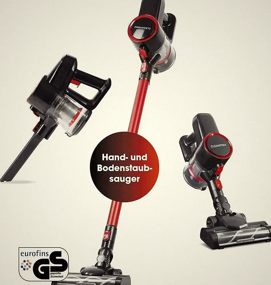 CLEANmaxx Akku-Zyklonstaubsauger 22,2V Beutellos HEPA Rot Schwarz Zubehör