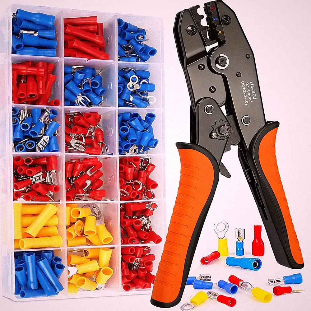 Crimpzangen Kabelschuhe Set Ratschenfunktion Crimping Pliers 0,5–6 mm² 390 Stk