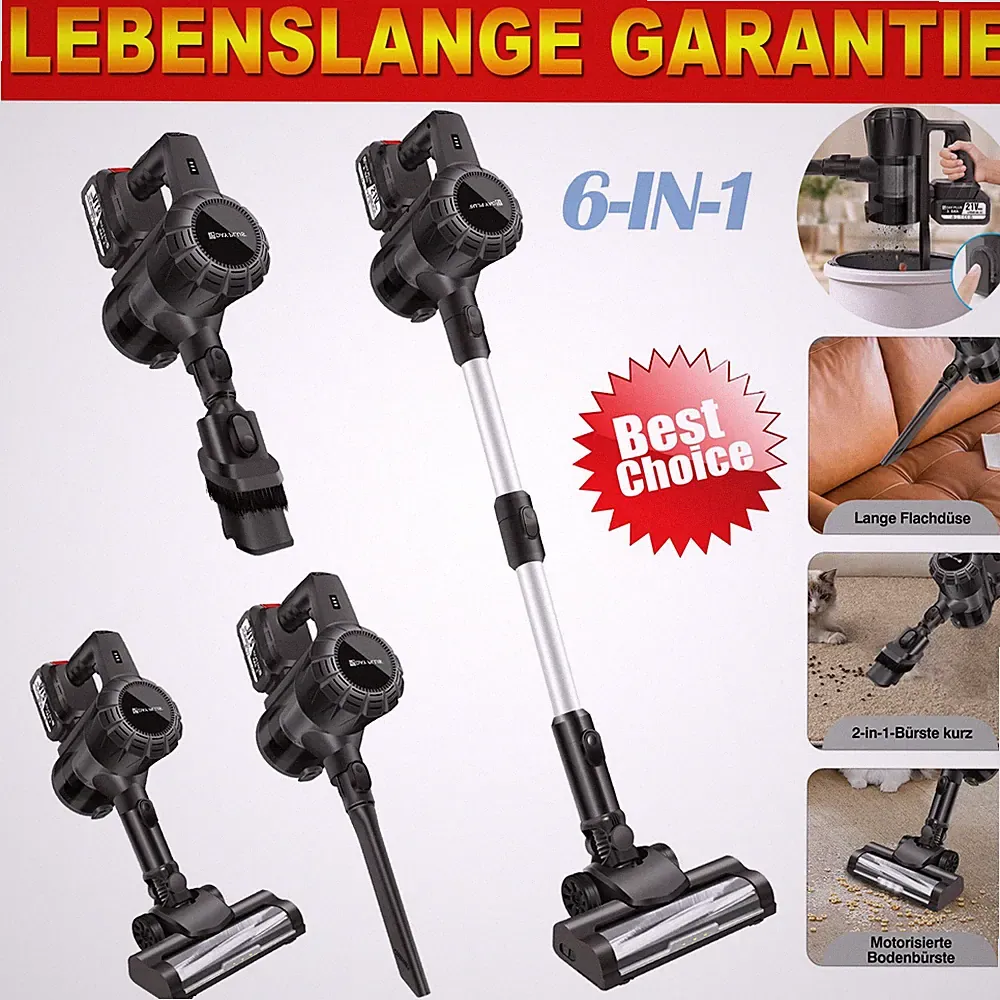 DAYPLUS 6-in-1 Akku Staubsauger mit Wischfunktion