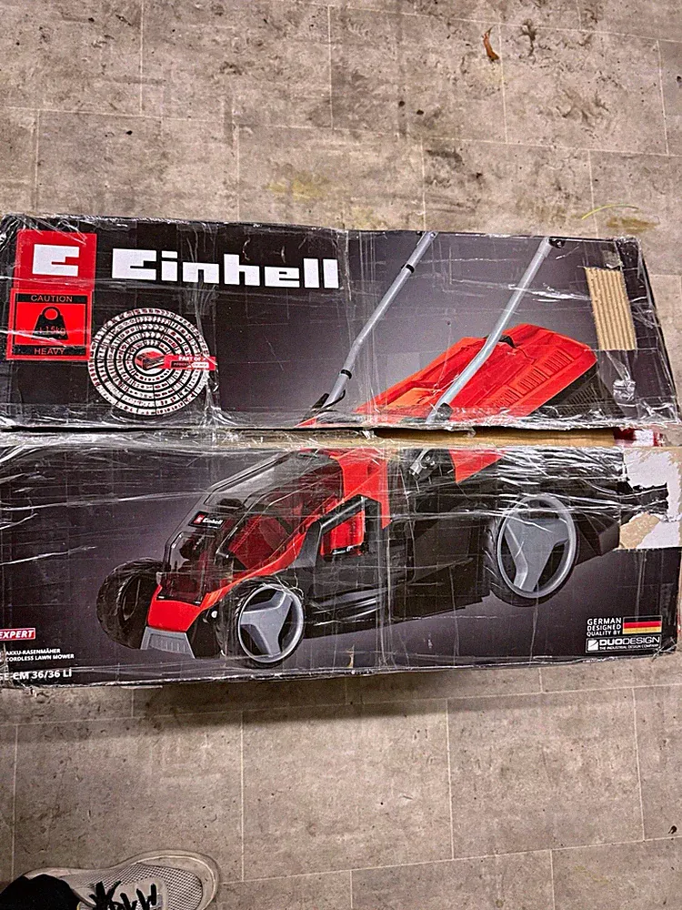Einhell GE-CM 36/36 Li Rasenmäher Akku kabellos mit Grasfangkorb rot/schwarz