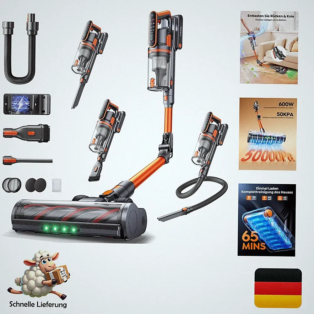 Fieety Akku-Staubsauger 600W kabellos mit Wandhalterung