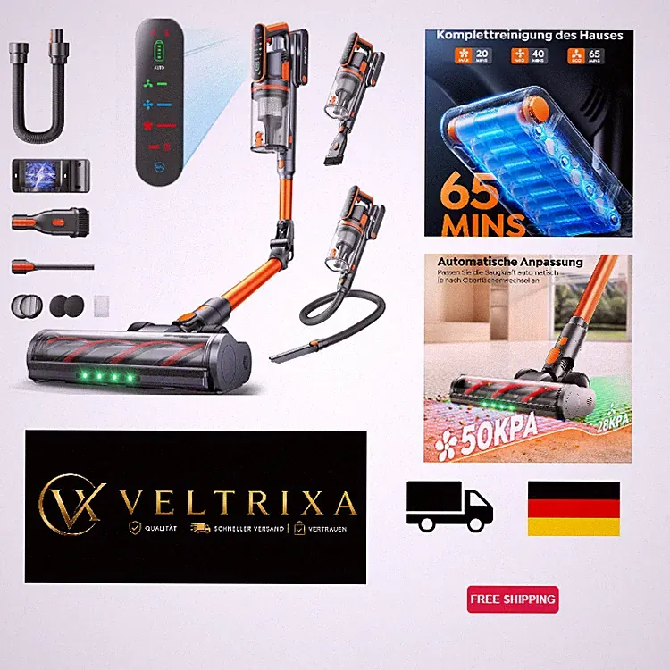 Fieety Akku Staubsauger kabellos 600W 50kPa 65Min, 1m Schlauch, Automatikmodus