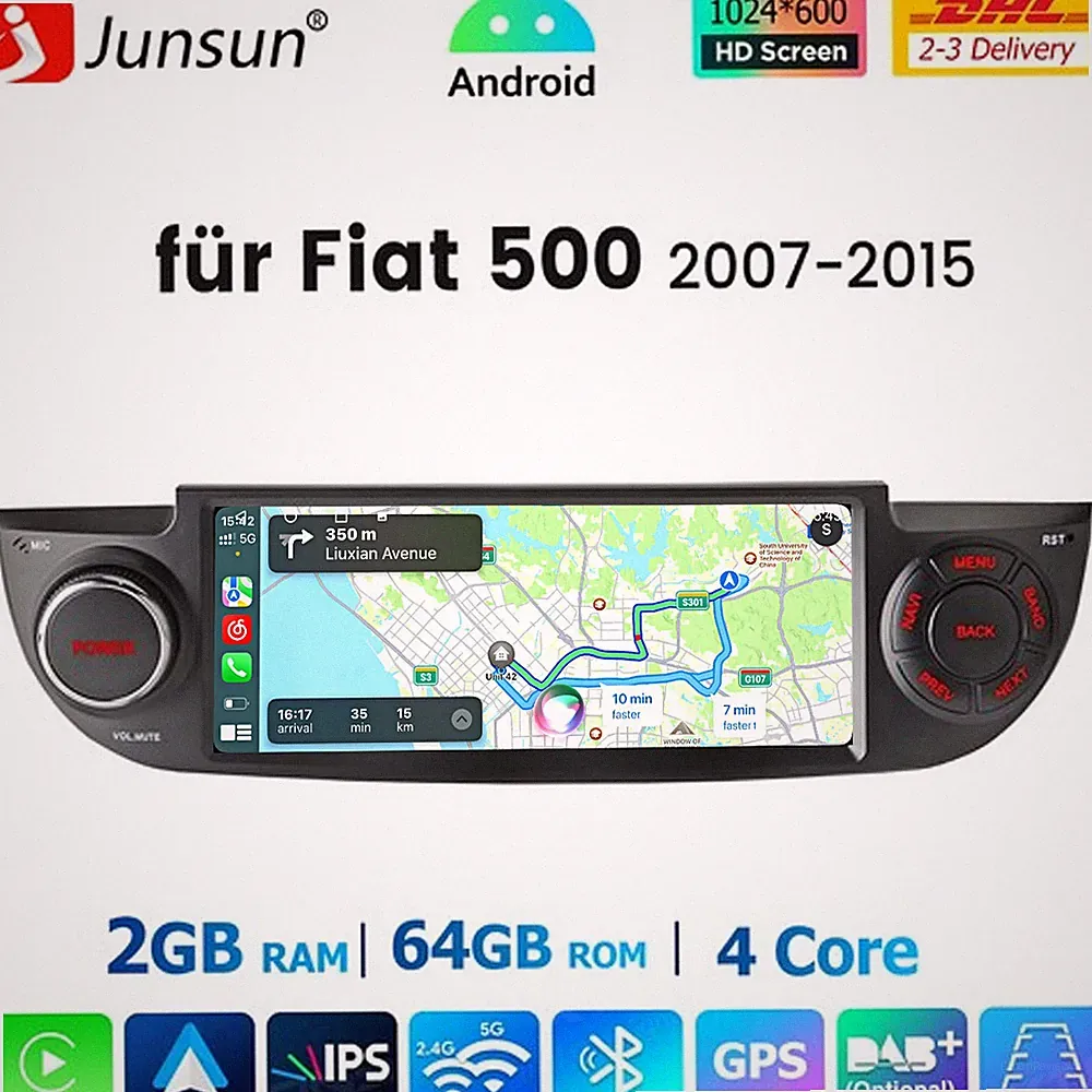 Für Fiat 500 2007-2015 Android15 Carplay Autoradio GPS NAVI SWC WIFI DAB+ 2+64GB