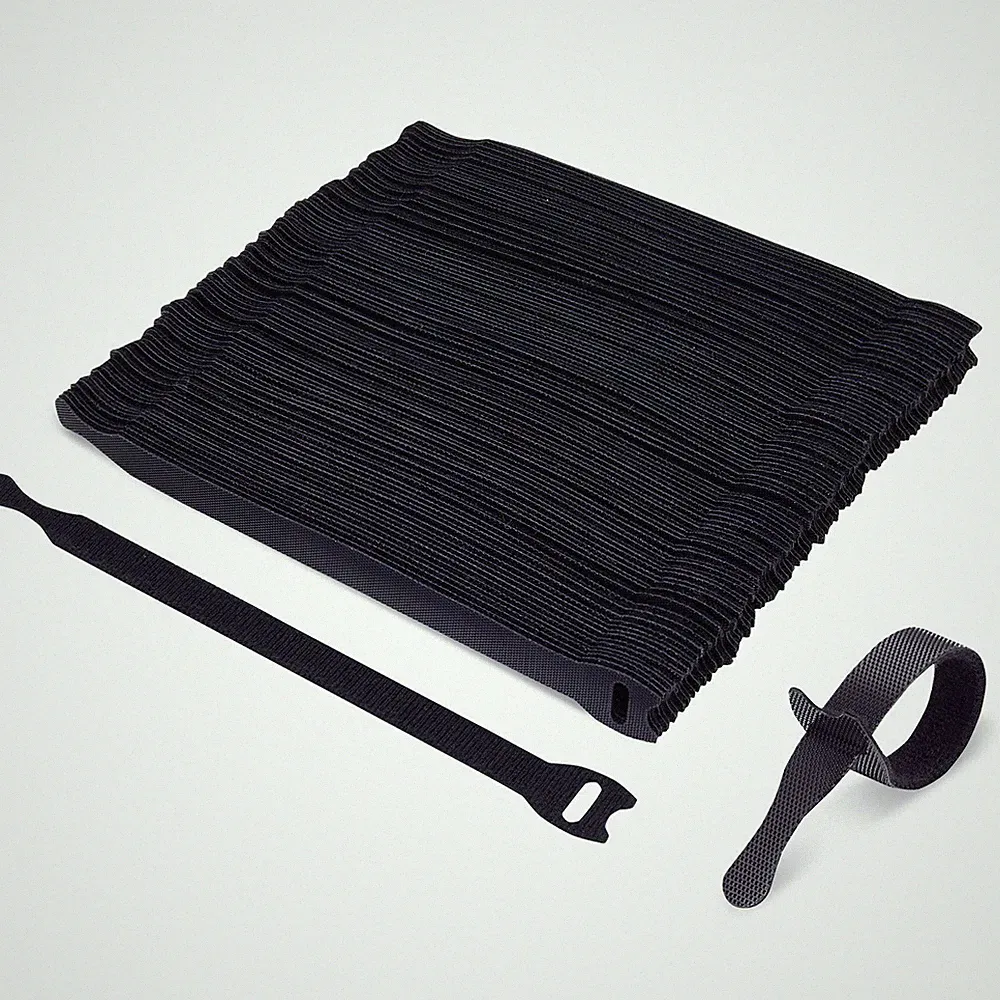 Kabelbinder Klettband Wiederverwendbar Dünn Schwarz Nylon 100 Stück 20cm