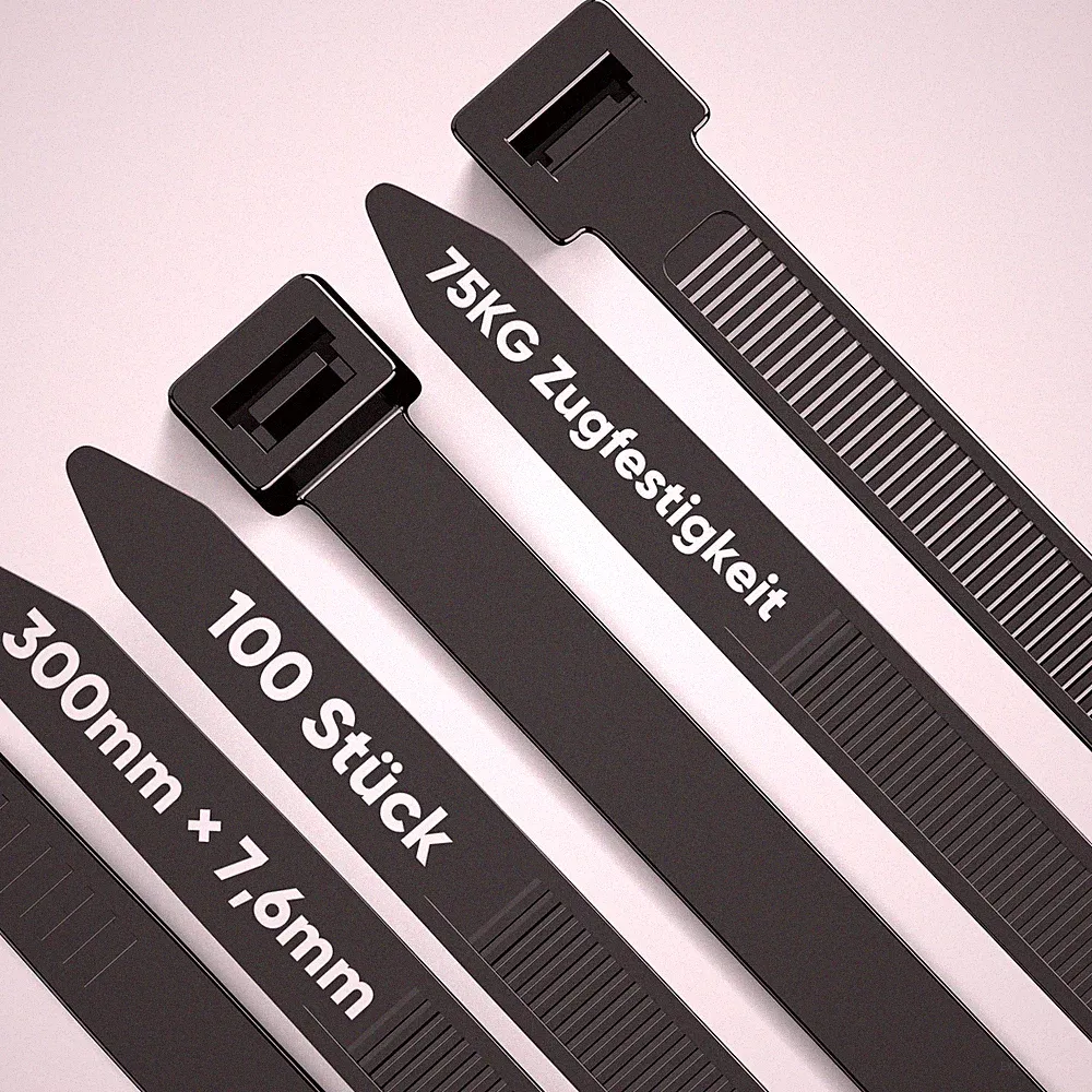 Kabelbinder Schwarz Nylon UV-beständig Hitzebeständig Kabel 300mm 100 Stk