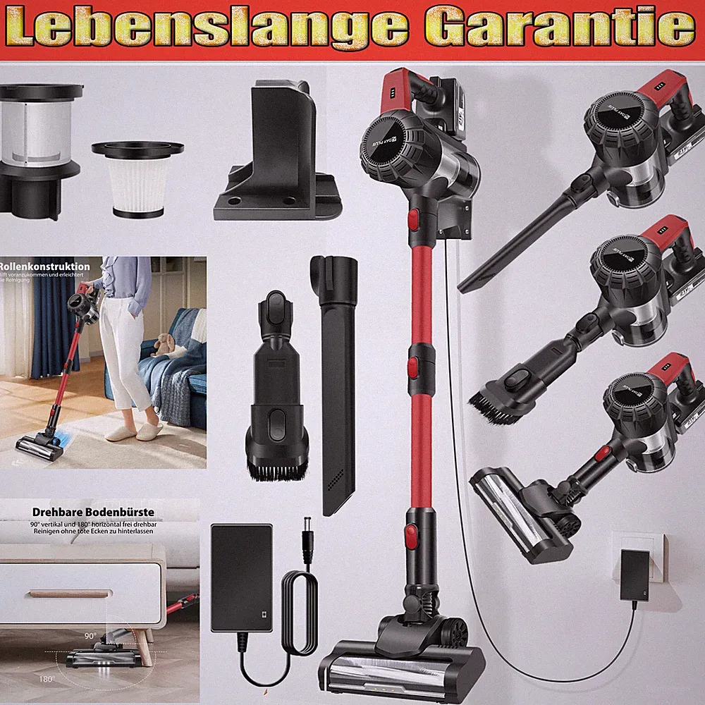 Kabellos Staubsauger Hoover Akku 6 IN 1 Handstaubsauger 5000W interne Batterie