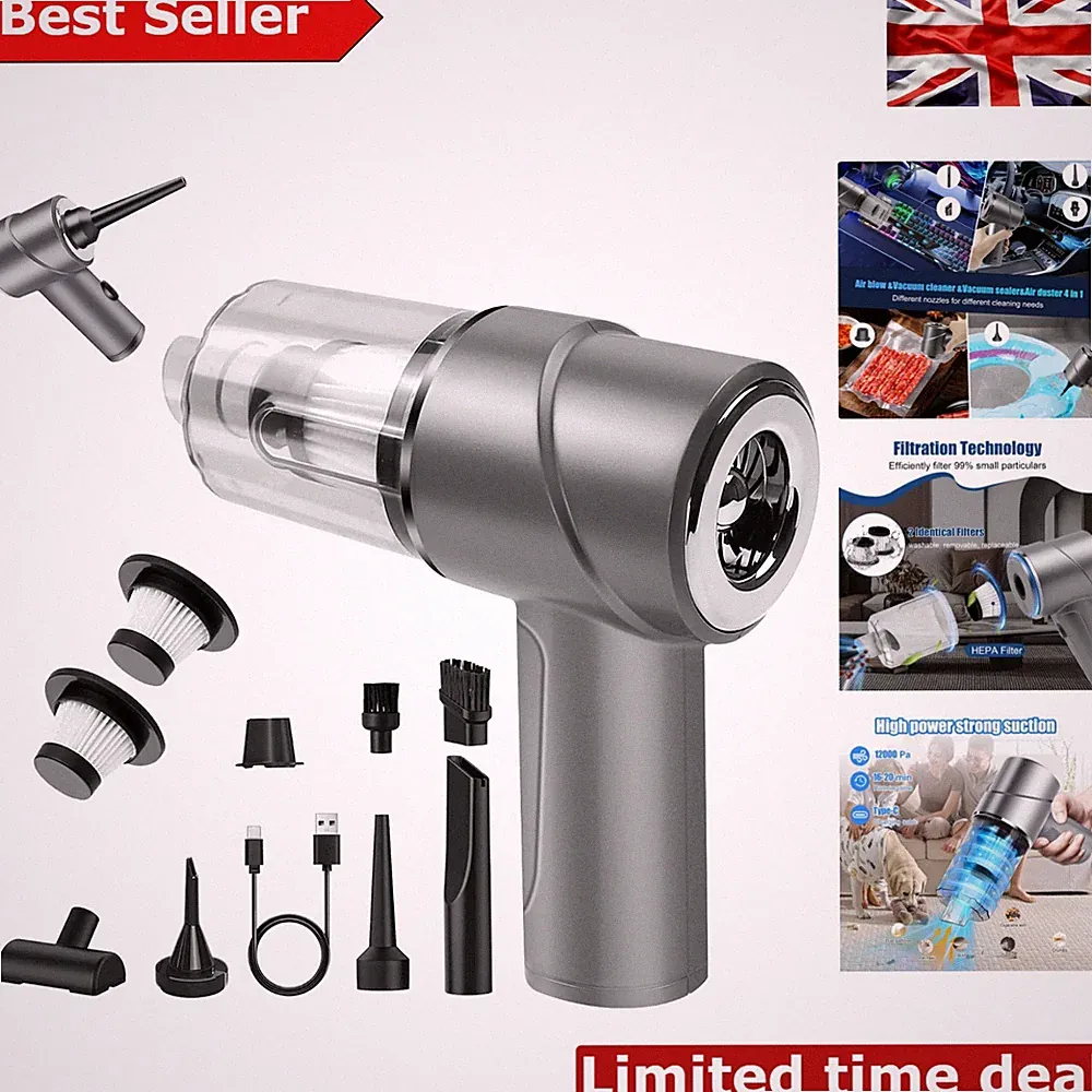 Kabelloser Handstaubsauger Auto 12000PA - 4-in-1 Mini Staubsauger mit Schnellladung