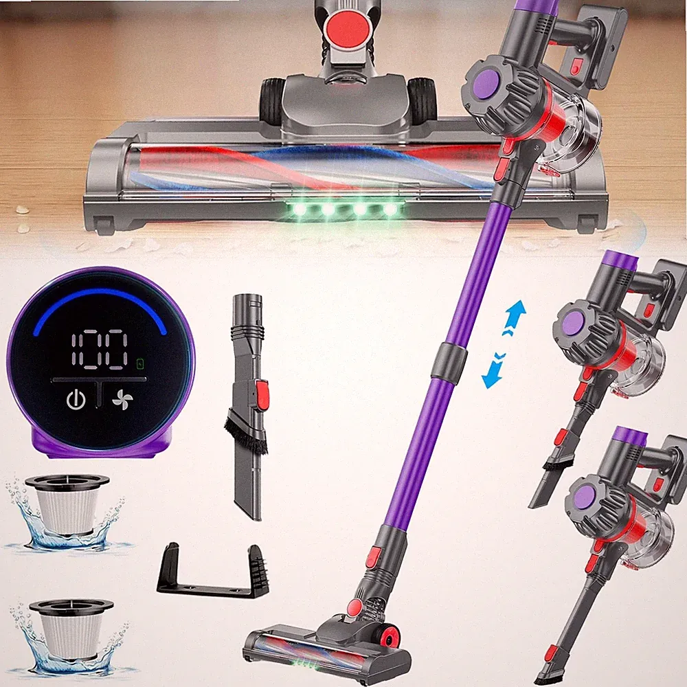 Kabelloser Staubsauger Akku Staubsauger Stielstaubsauger 4 LEDs für Tierhaare