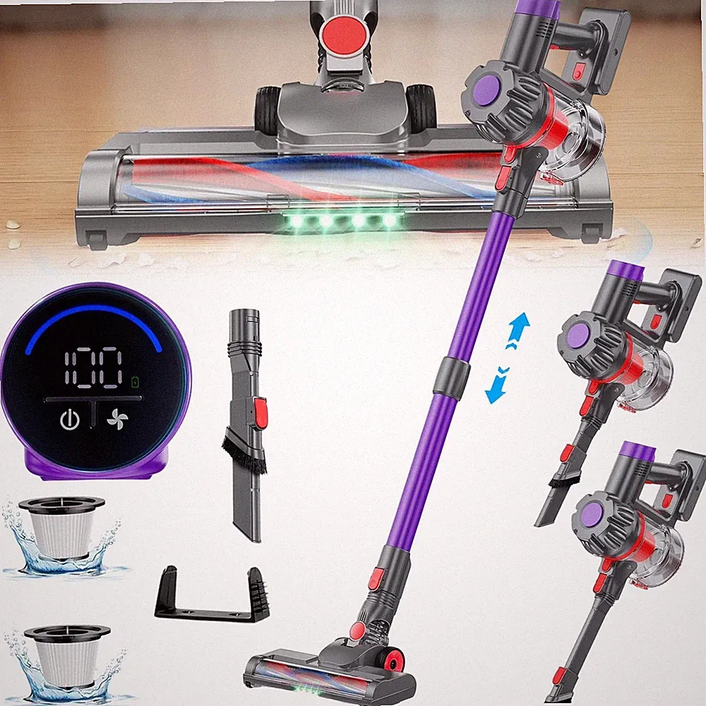 Kabelloser Staubsauger Akku Staubsauger Stielstaubsauger 4 LEDs für Tierhaare