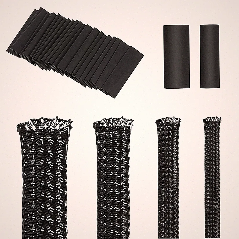 Kabelschlauch Geflochten Kabelkanal Organizer Kabelhülle Schutz 5m Schwarz Set