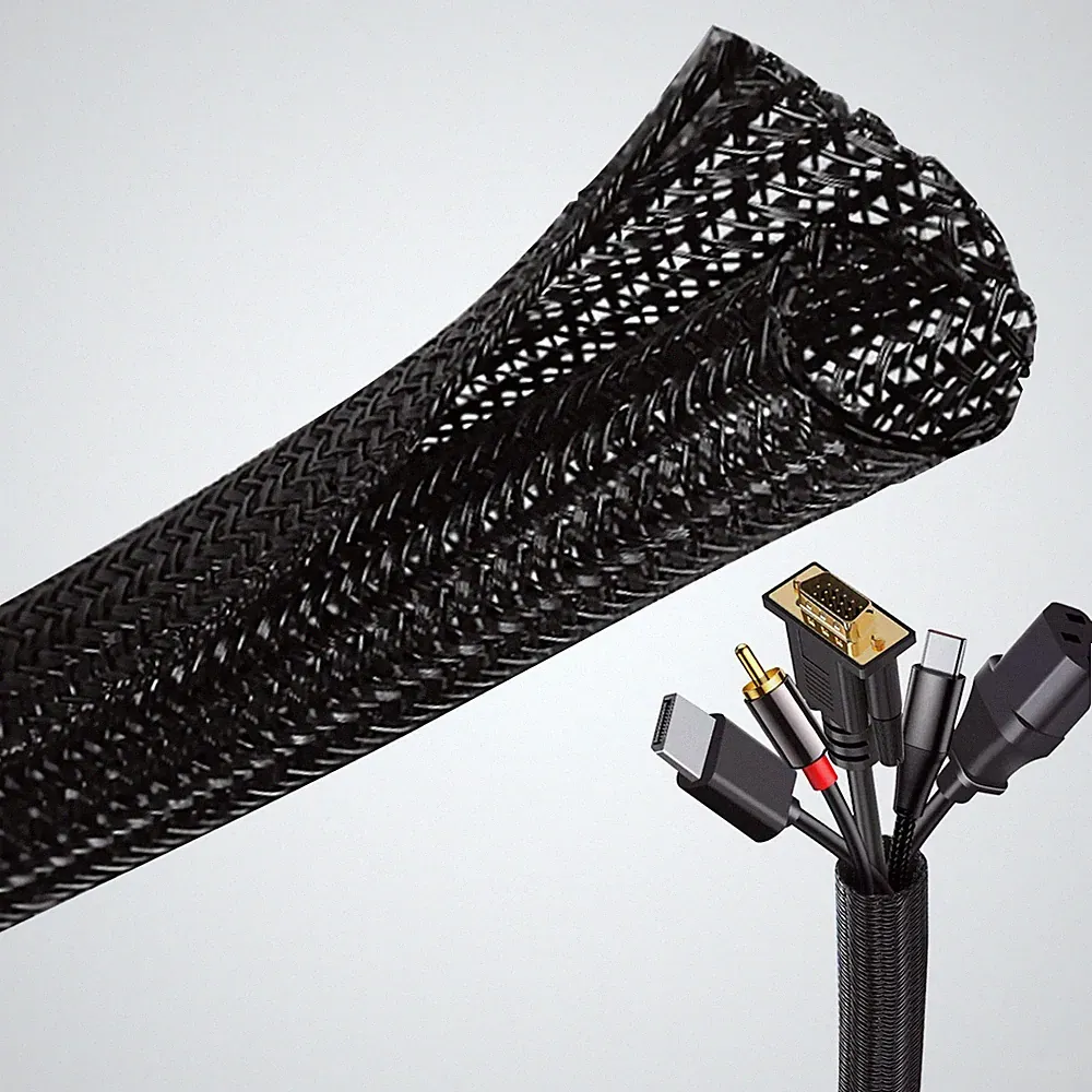 Kabelschlauch Schwarz Flexibel Gewebeschlauch Kabelschutz 5-10mm 5m für TV