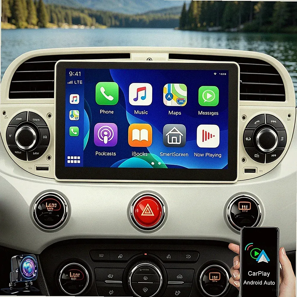 KAM+ Für Fiat 500 2007-2015 Autoradio Android 15 Carplay GPS Navi WIFI FM 4+64GB