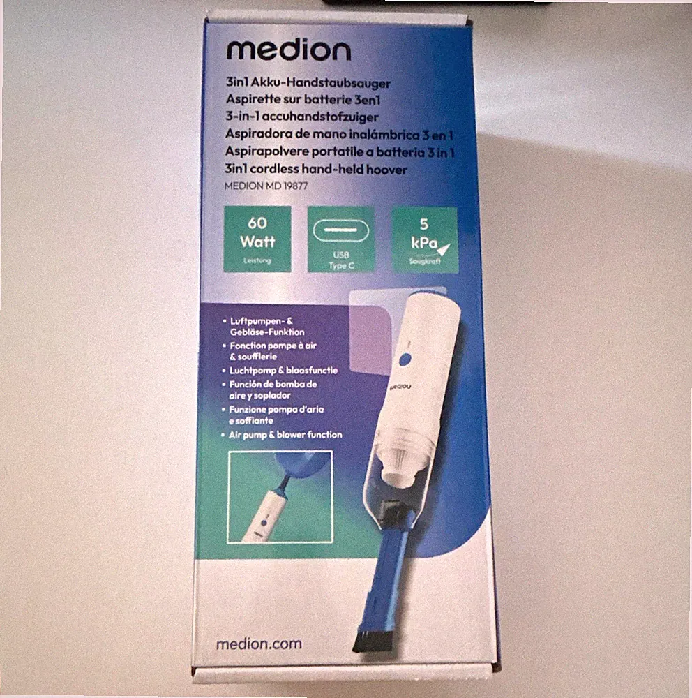 MEDION MD 19877 3in1 Handstaubsauger kabellos 60W HEPA13 USB-C