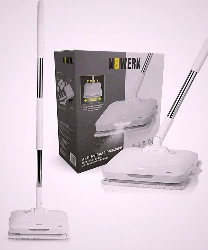 N8WERK Vibrationsmopp Bodenwischer mit AKKU Kabellos Wischmopp Sprühfunktion