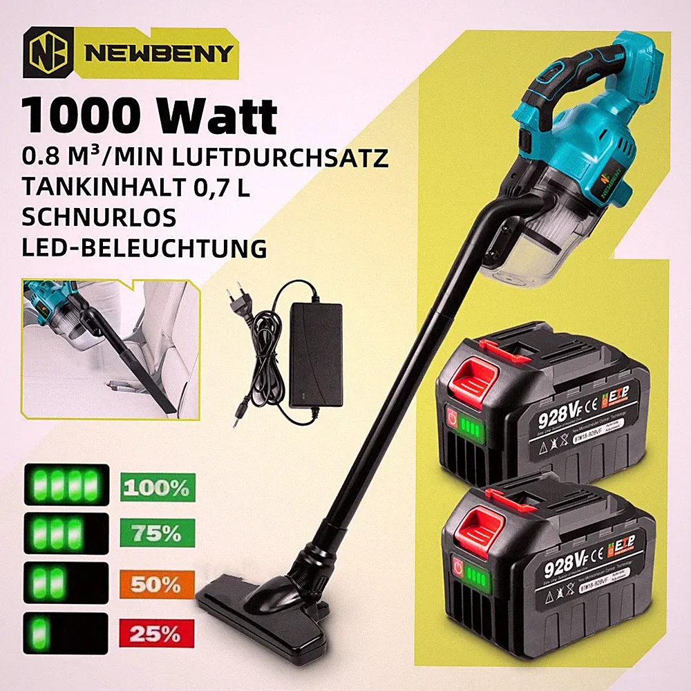 NEWBENY 2-in-1 Akku-Staubsauger mit 2 Akkus