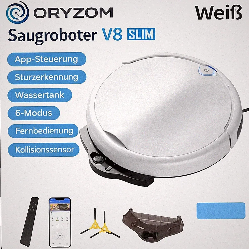 Oryzom Staubsaugerroboter kabellos weiß 15W 7,4V 1,5kg Fernbedienung NO.XM34