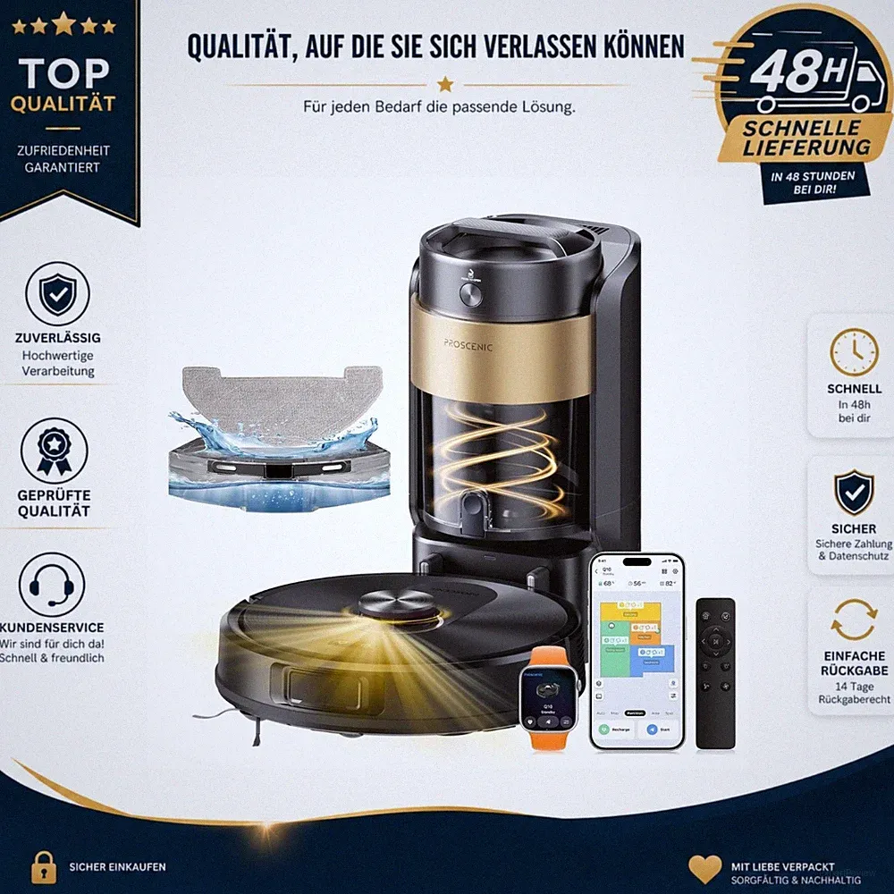 Proscenic Q20Plus Saugroboter mit Wischfunktion, 10000Pa, 200min, beutellose
