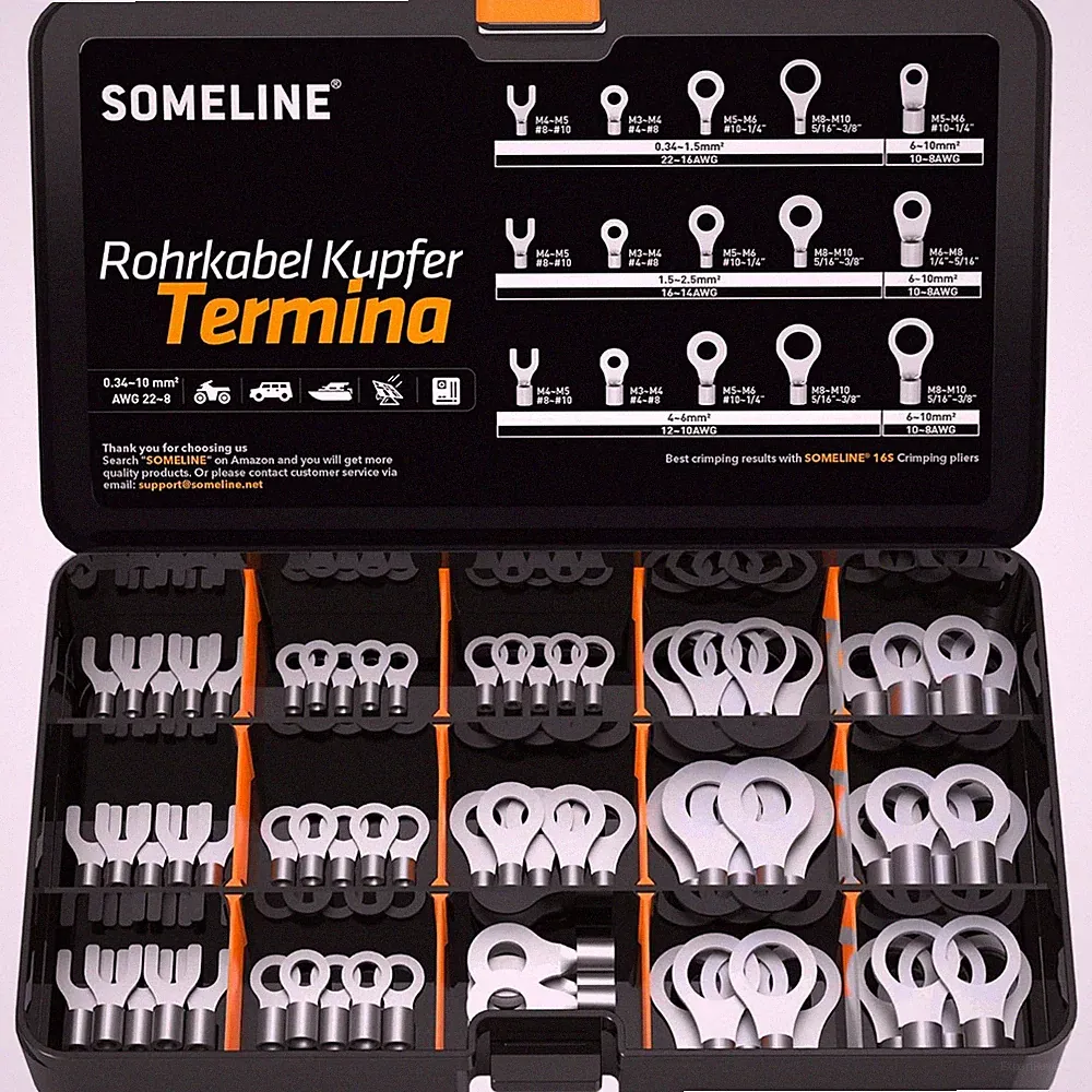 Ringkabelschuhe Set Kabelschuhe Kabelverbinder Kabel 0,34-10mm² unisoliert