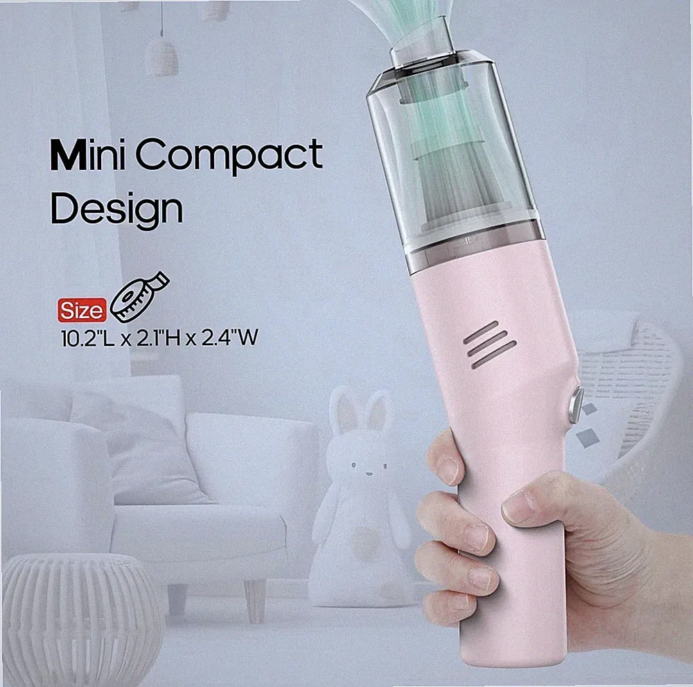 Rosa Mini Akku Handstaubsauger Kabellos – USB-C Auto Staubsauger HEPA