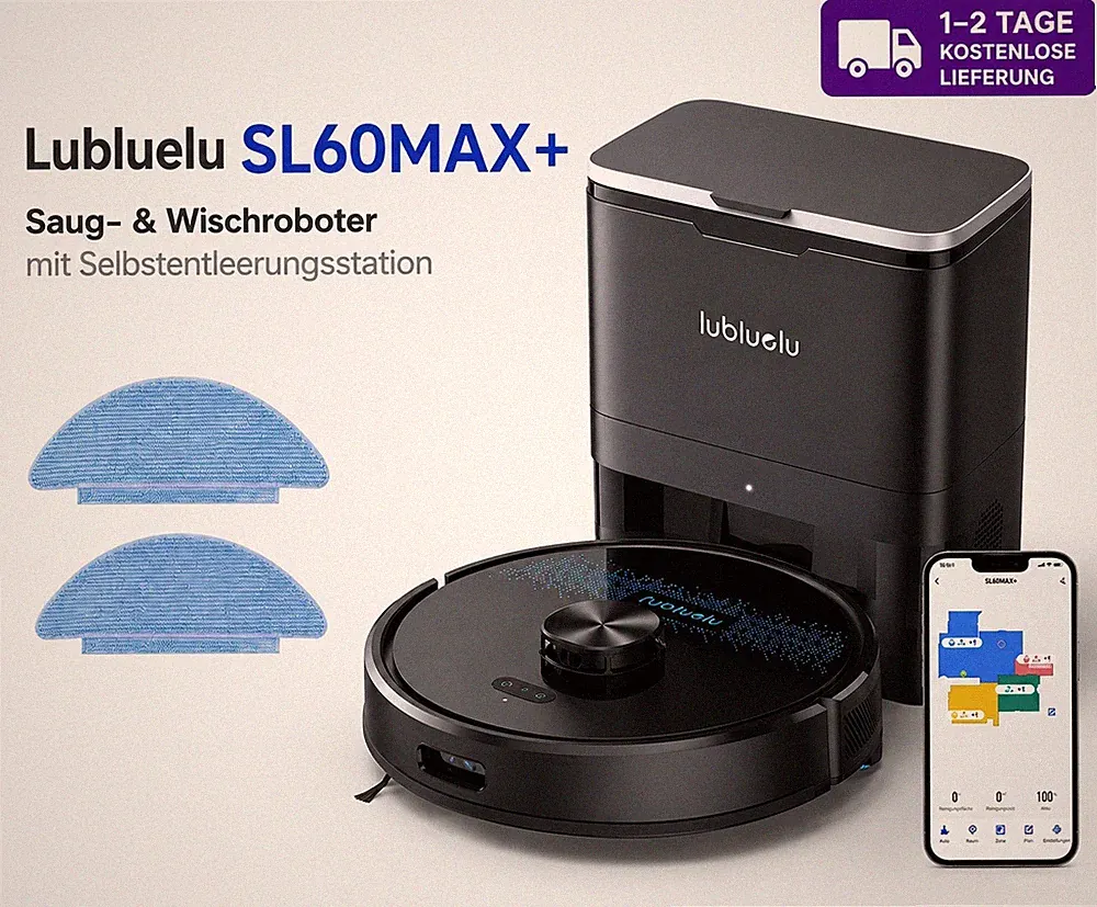 Saugroboter Wischroboter 6500Pa Selbstentleerung Lasernavigation WLAN App Alexa