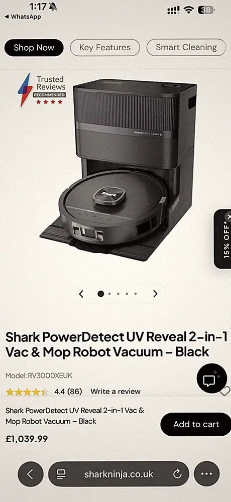 Shark Saugroboter PowerDetect NeverTouch Pro 2-in-1 Wischsauger SCHWARZ/WEISS